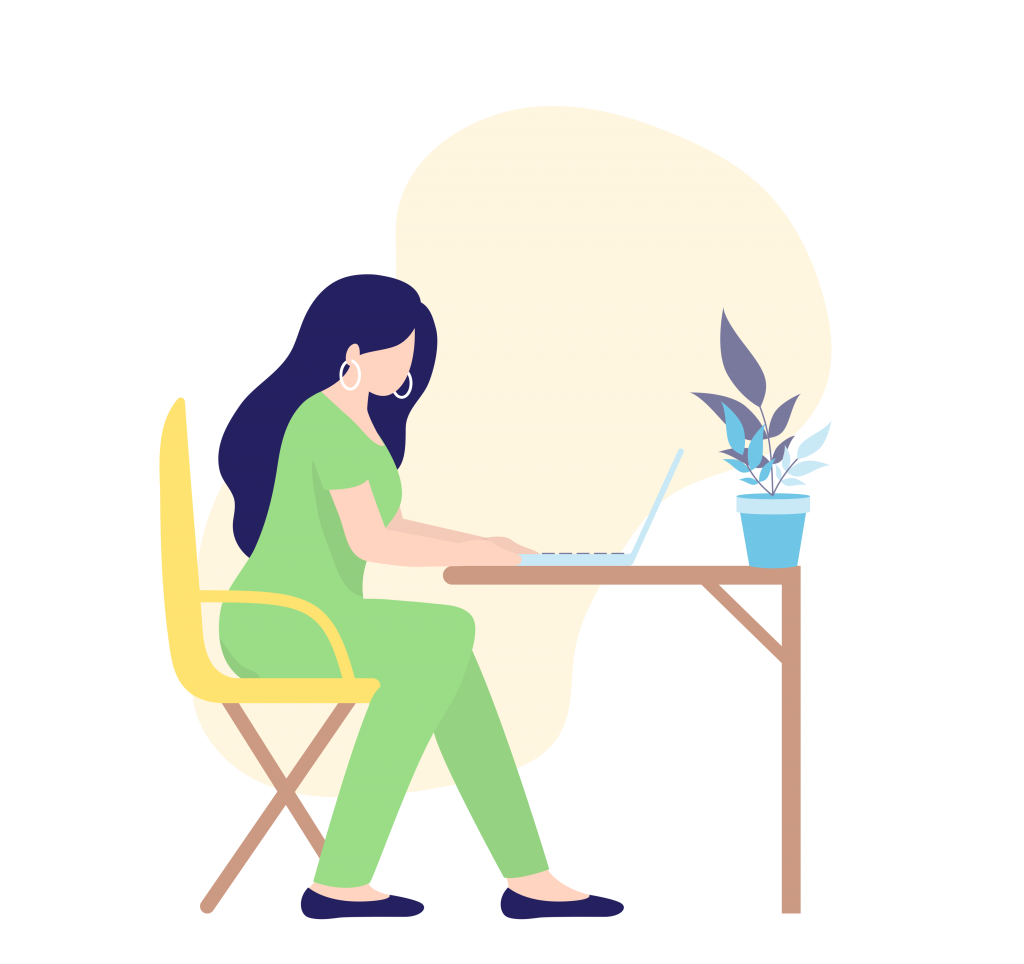 illustratie van vrouw werkend achter bureau op een laptop