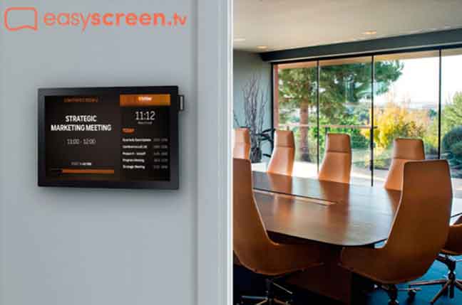 digital signage is used to communicate meet room information and schedules