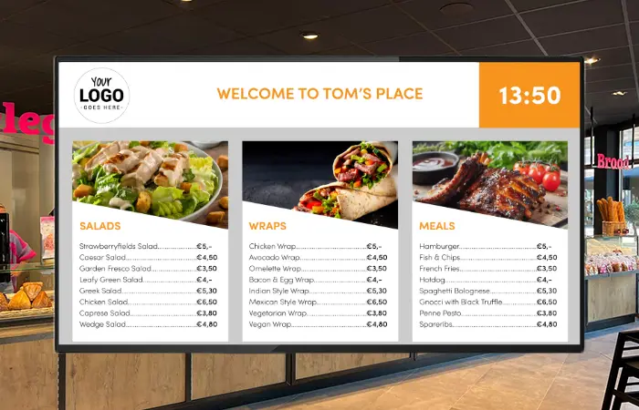 Easyscreen's Digital Signage Menu Content on Screen.