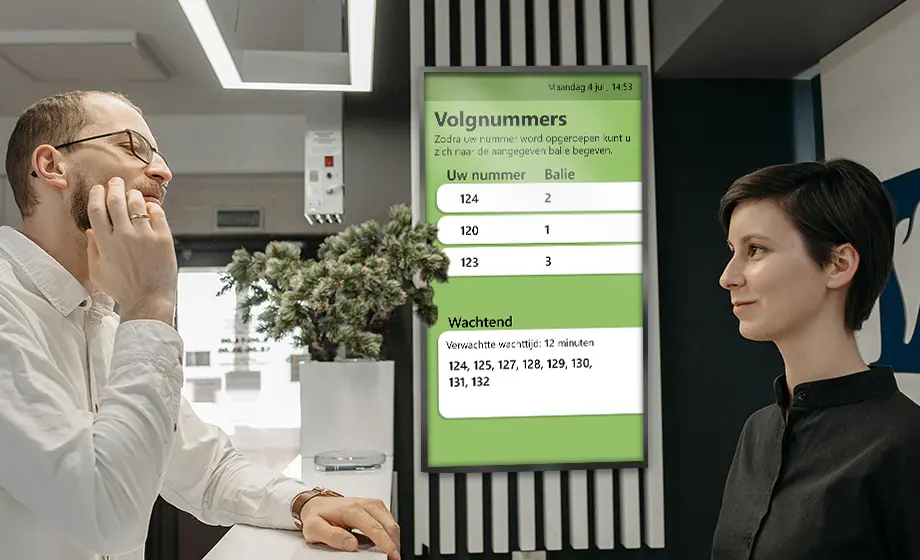 Volgnummer systeem op een narrowcasting scherm