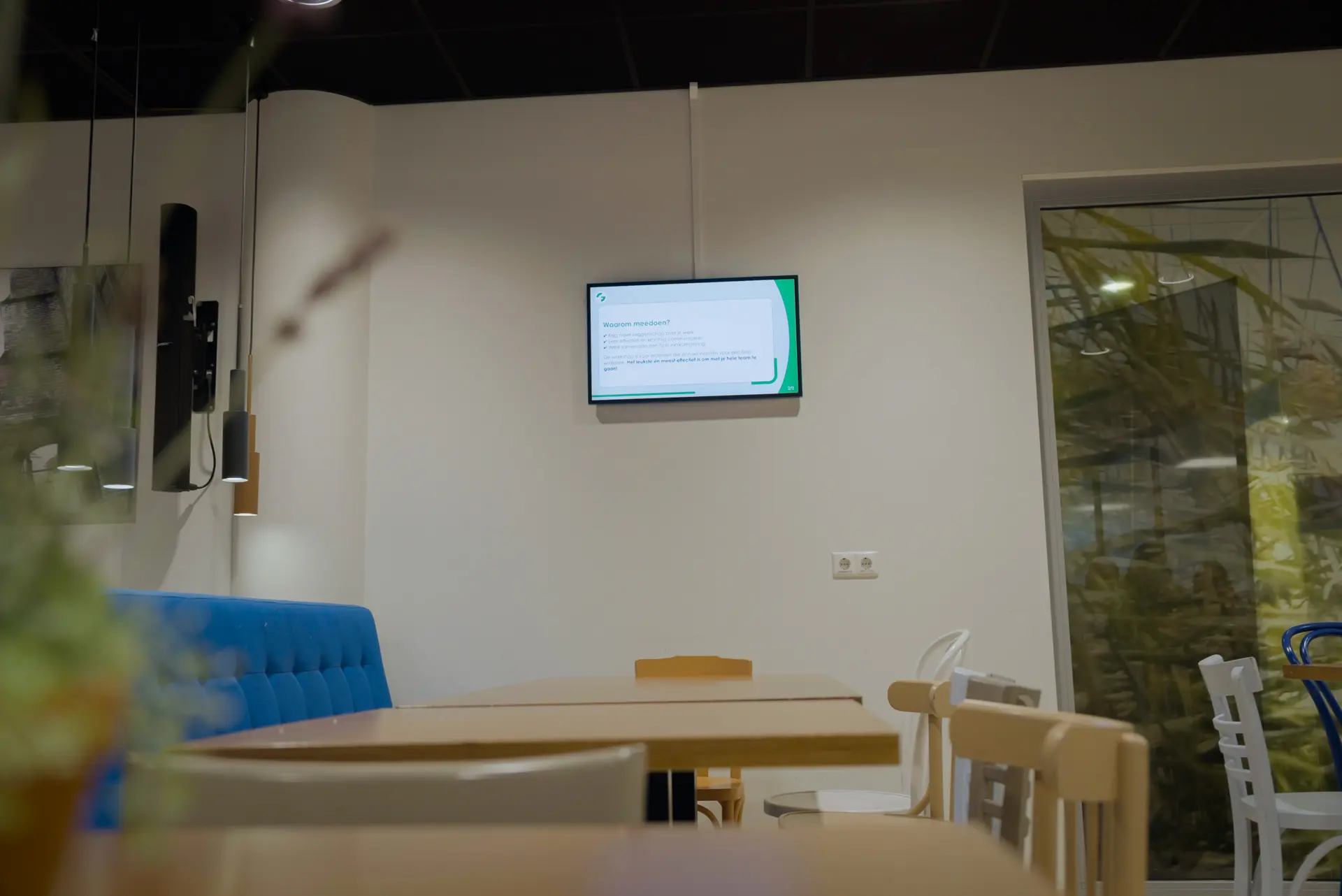 Narrowcasting scherm in de kantine bij Groene Hart Ziekenhuis